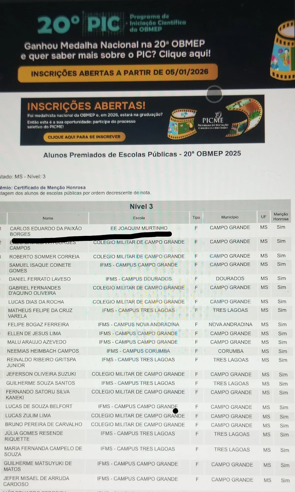 Premiado - Olimpíada Brasileira de Matemática